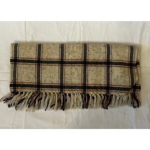 Madewell Large Oversized Big Plaid Blanket Scarf Beige Tan Black Plaid Fringe